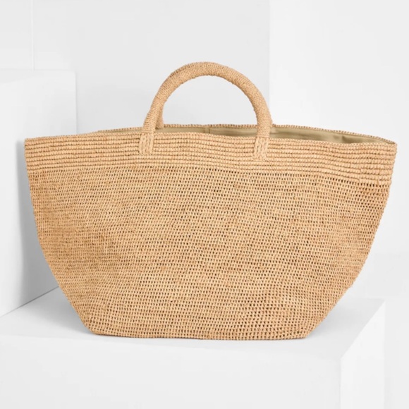 NWT IBELIV Raffia Tote Vanilla Tea Handwoven Raffia Large - Picture 5 of 12